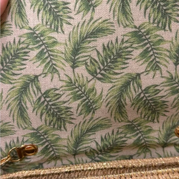 NWT Tommy Bahama Gold and Tan woven bag with Bamboo Handle & Crossbody Strap - Picture 7 of 16